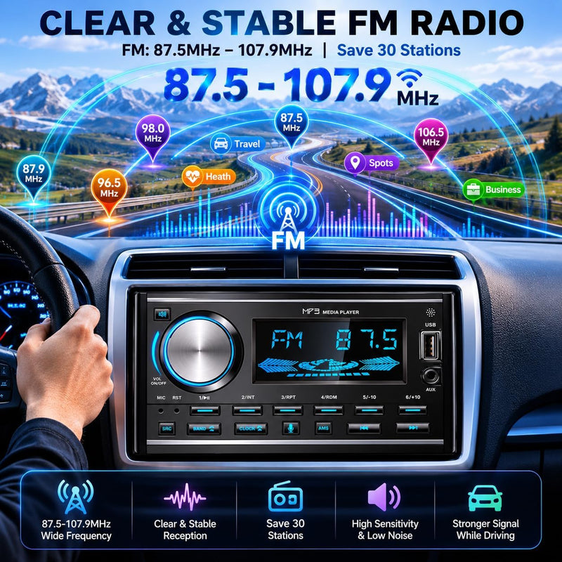 LSLYA Double Din Car Stereo with Bluetooth, FM Radio, USB/AUX, No CD Player | 2 Din Car Radio Retro with App Control, USB/AUX, Voice Assistant, 7-Color Backlight, Remote Control, USB Port & AUX Input Black