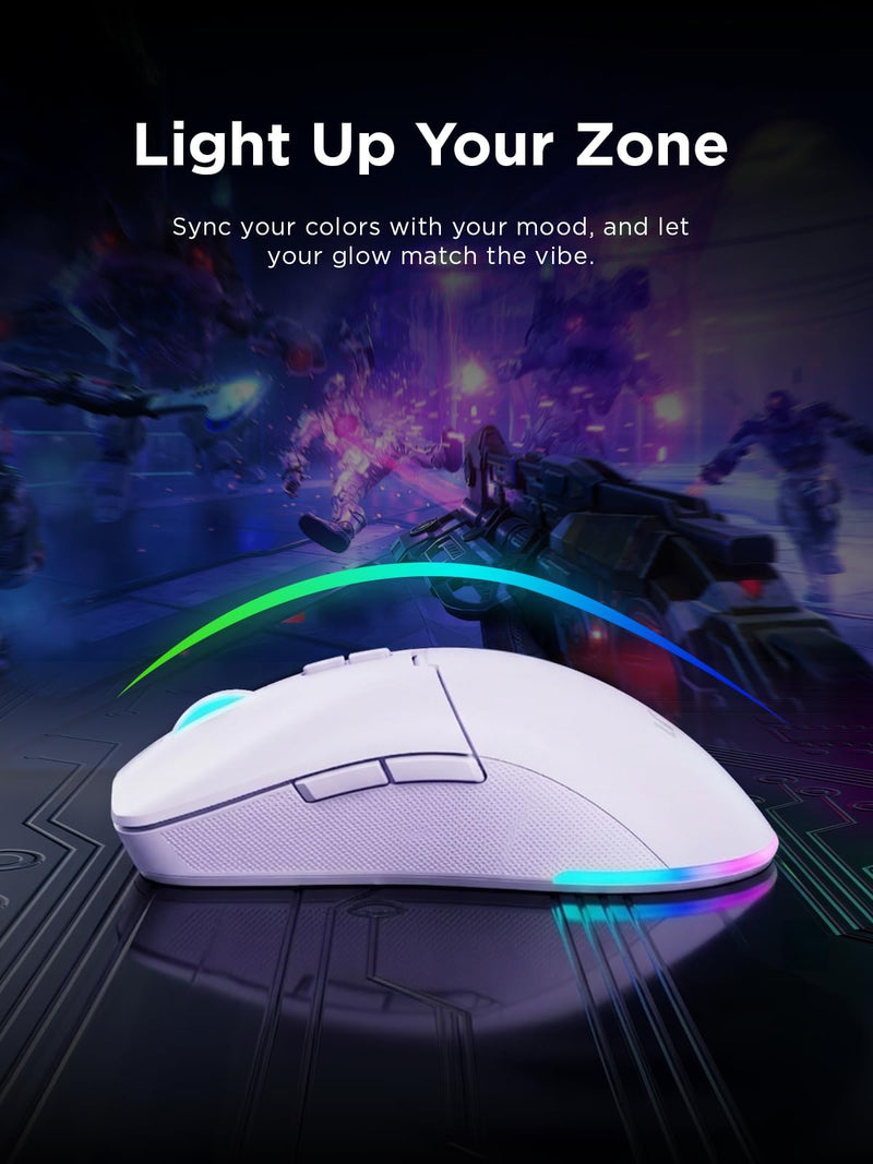 Lenovo Legion M220 Wireless RGB Gaming Mouse, Tri-Mode (Bluetooth, 2.4GHz & Wired), 5000 DPI Optical Sensor, 2-Zone RGB Lighting, 100Hr Battery, 7 Buttons, USB-C Rechargeable, Glacier White