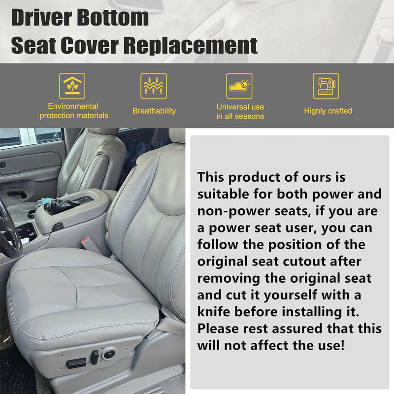Priprilod #922 Gray Microfiber Leather Driver Side Bottom Replacement Seat Cover Compatible with Chevy Silverado Tahoe Suburban Avalanche GMC Sierra Yukon 2003 2004 2005 2006