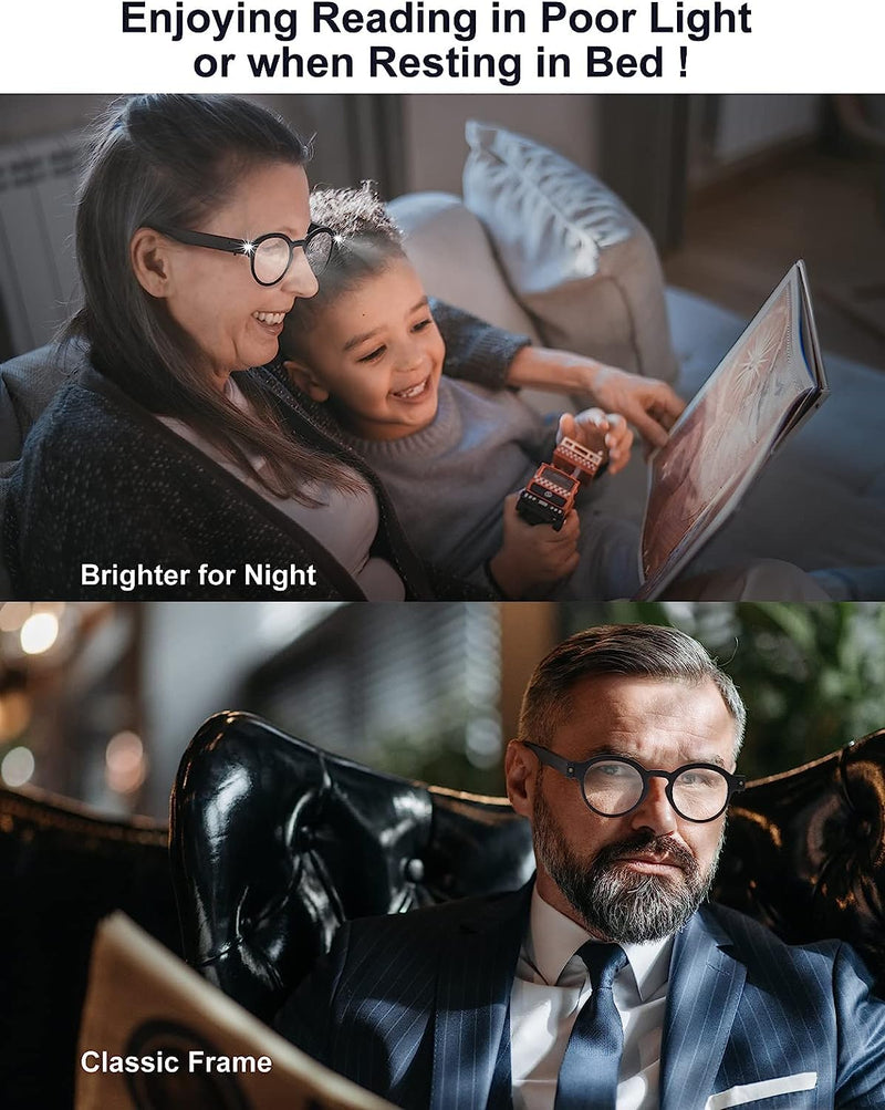 OKH Lighted Up Reading Glasses Rechargeable Bright LED Readers with Rechargeable Lights for Women Men Round-black-2pcs 2.5 x