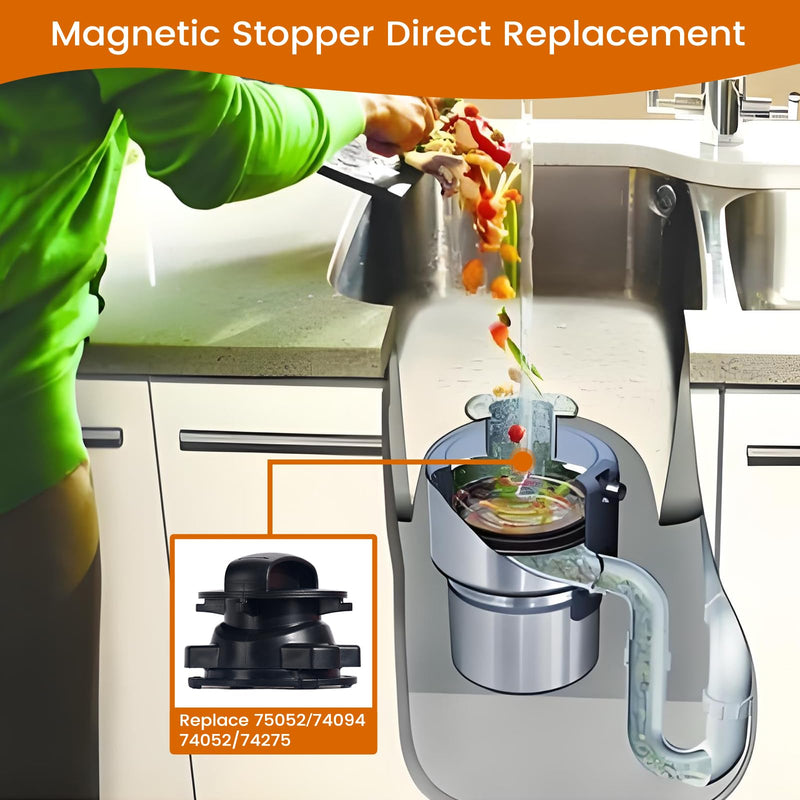 Garbage Disposal 75257 Magnetic Stopper with with Natural Loofah for Insinkerator Sink Garbage Stopper Cover Control & Pro Cover Control Disposer, Replaces 75052/74094/74052/74275, ABS Black