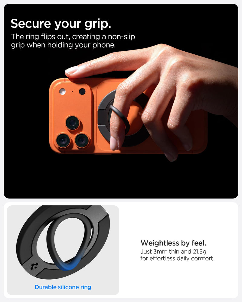 Spigen for MagSafe Phone Grip, Dual Pop MagFit Dual Magnet Phone Holder | For iPhone 17-12, Pixel 11-10 & Galaxy S26-S24 Z Fold 8 Ultra/Fold/Flip 8-7 with Magnetic Case Soft-Grip - Black (W/ Stand) Black (Stand)