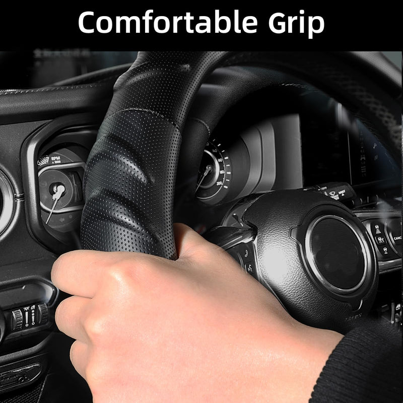 Car Steering Wheel Cover for Chevy - Silverado 1500 2500 3500 Tahoe Equinox Traverse Colorado, Black Medium Size Black2