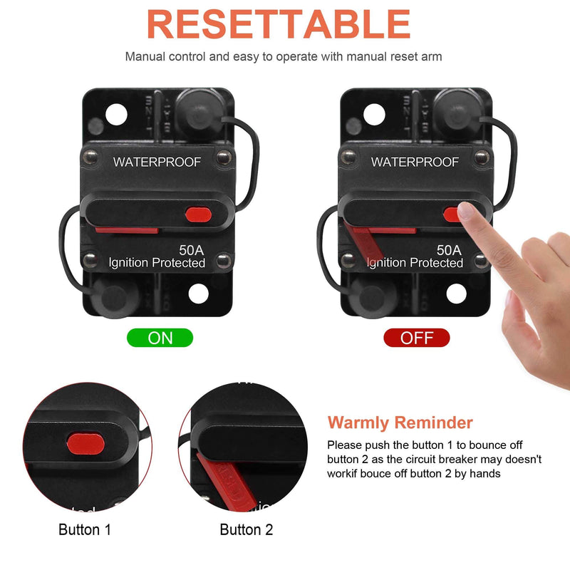 60 Amp Circuit Breaker with Manual Reset Waterproof Inline Fuse Inverter for Marine Trolling Motors Boat ATV Manual Power, Suface Mount, 12V-48V DC 60A+Terminal