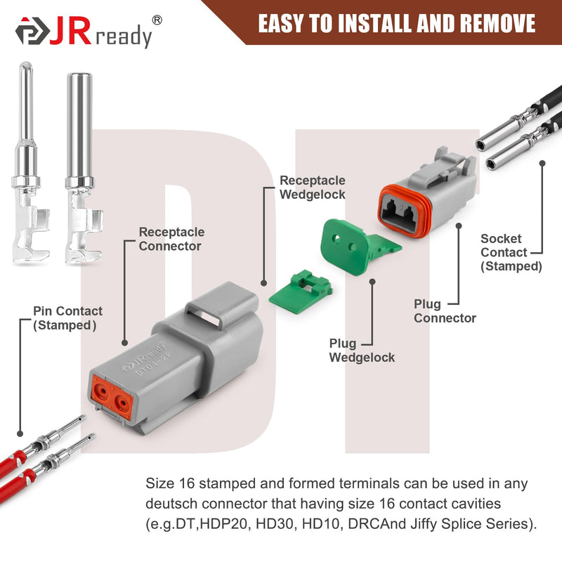 JRready DW1017 4 Pin Deutsch DT Connector Kit, IP68 Waterproof Gray DT Connectors Electrical Automative Wire Connectors with 24Pairs Size 16 Stamped Contacts 16-18 AWG, for Car Truck Boat, 6 Sets 4 pin 6 sets