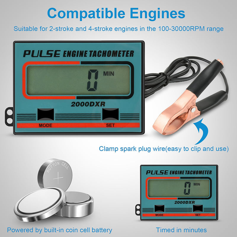 Handheld Digital Induction Chainsaw Tachometer, 2 Stroke 4 Stroke Small Engine Tachometer, LCD Display Tach Gauge for Chainsaw Lawnmowers Gasoline Engine Timed in Minutes