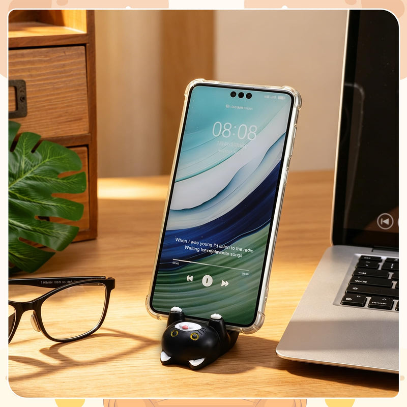 Resin Cat Phone Stand & Eyeglass Holder, Desk Decorative (Black) | Sturdy Resin Build, Cute Cat Themed Design, Works as Phone Stand, Eyeglass Holder And Desk Organizer for Home And Office Black 1