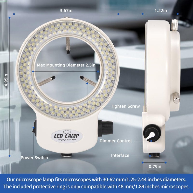 Annhua Microscope Light Source 144 LED Non-Flashing Microscope Ring Light with Adjustable Illuminator and Protective Cover for Microscopes, Camera and Mini Lathe - White