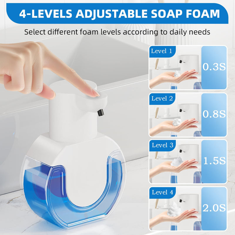 Automatic Soap Dispenser Touchless,Rechargeable Foaming Soap Dispenser,15oz/420ml Smart Hand Soap Dispensers,4-Level Adjustable,Wall Mount for Bathroom Kitchen Dish Soap,Hands-Free White Foam
