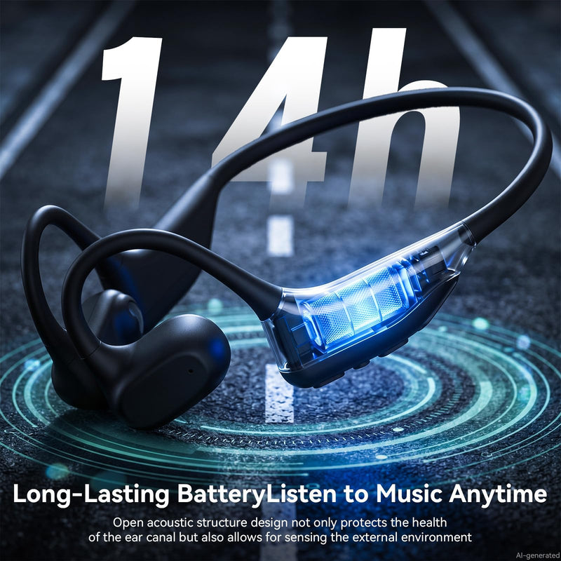 LEVN Open Ear Headphones, Running Headphones Bluetooth 5.3, 14H Battery Sweatproof & Water-Resistant, Wireless with Built-in Mic for Sport, Cycling, Workout, Gift Black