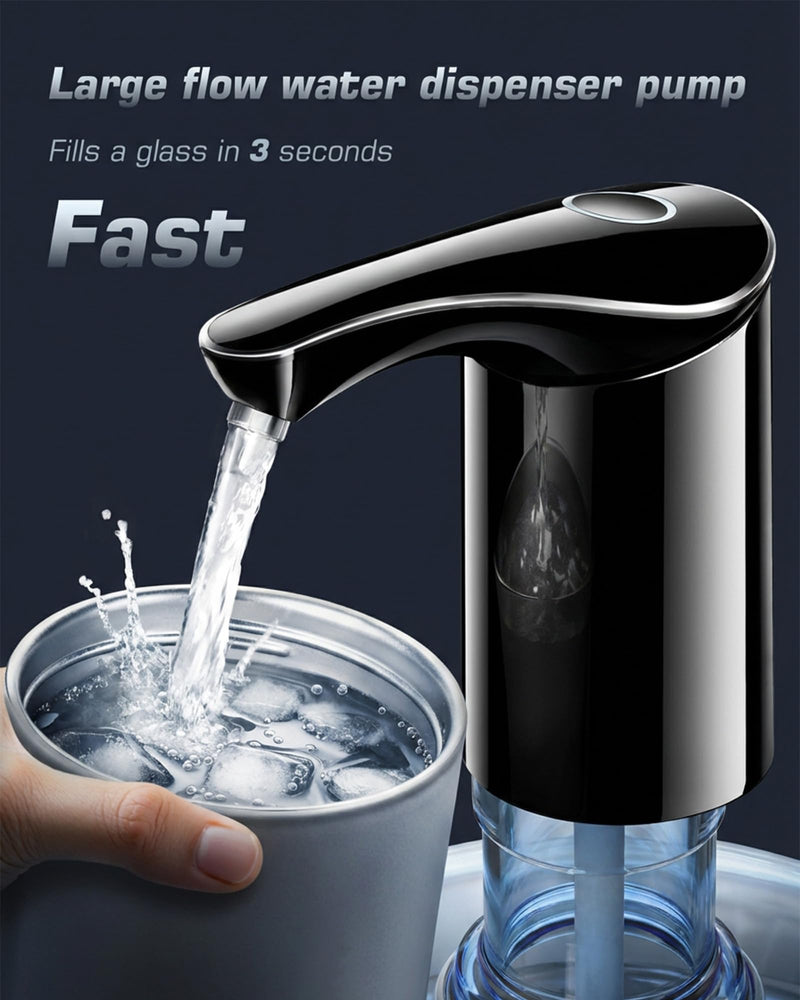 Rechargeable Water Dispenser Pump for 5 Gallon Bottle - Silent, Large Flow | USB-C Fast Charging | Silent Operation |Large Flow Output | Automatic Portable Water Pump | for Camping, Home, Outdoor Black