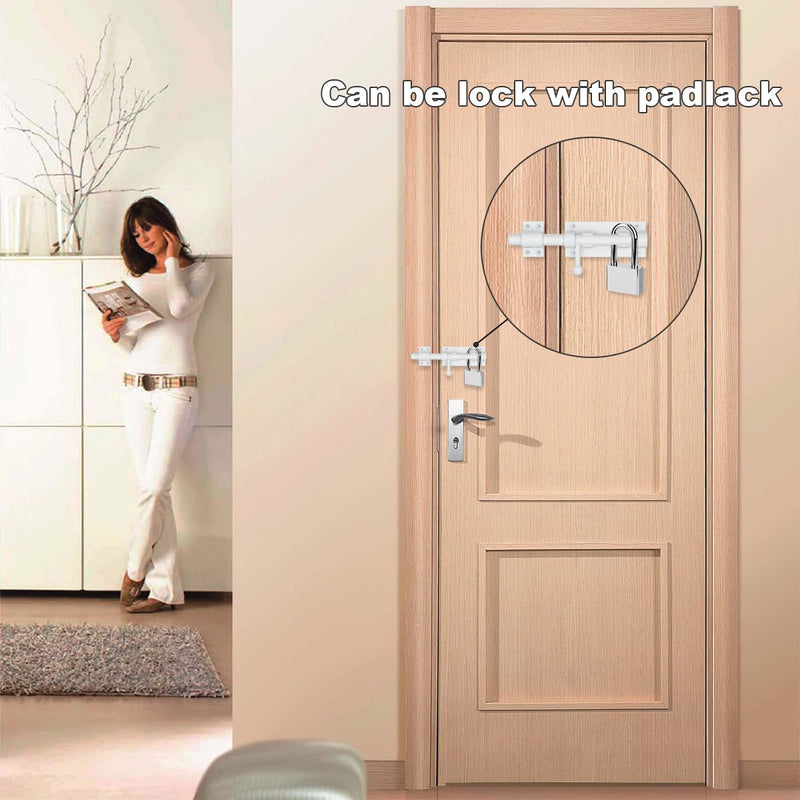 Barrel Bolt Door Latch With Padlock Hole, Thickened 304 Stainless Steel Slide Door Lock, 6 Inch Matte White, 2 Pack, 226BB-WH-2 White 6"