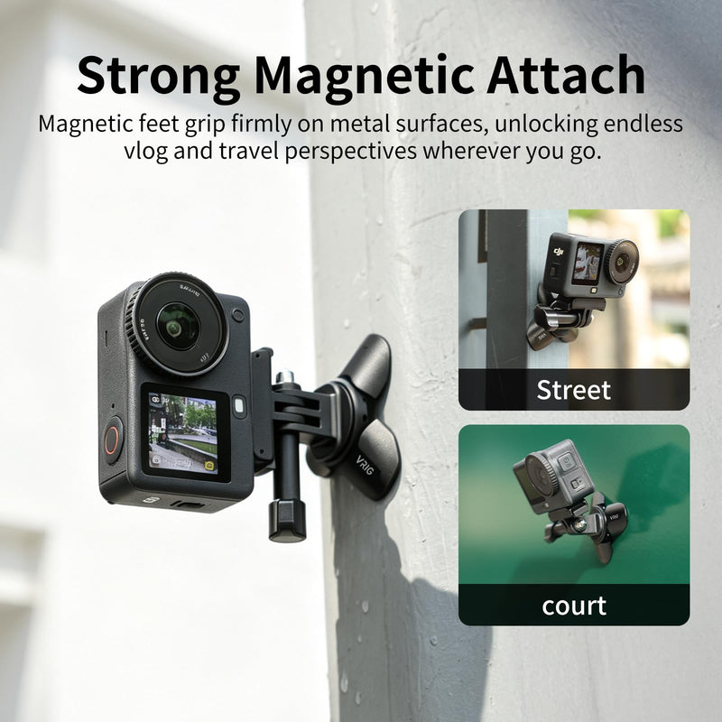 VRIG Magnetic Mini Tripod for DJI OSMO Pocket 4P/4/3 & Insta360 Luna Ultra | Auto-Deploy Aluminum Small Desktop Camera Stand with 1/4" Screw for Insta360 X5/X4,Travel Vlog Action Camera Accessories