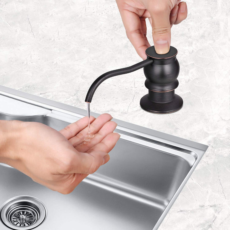 Samodra Kitchen Sink Soap/Lotion Dispenser, Brass Pump Head Oil Rubbed Bronze 12 OZ Bottle Built in Design Refill from The Top for Granite Thick Deck Installs Oil-rubbed Bronze 12oz Bottle