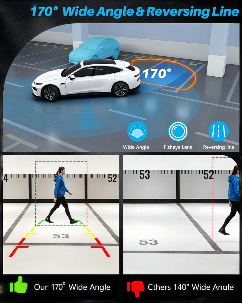 Wireless Backup Camera 1080P, 2.4GHz WiFi No Monitor Needed, License Plate Reverse Camera, 170° Wide Angle Night Vision IP68 Waterproof, Front Rear View for iPhone Android, Car SUV Van Pickup Metal License Plate Mount