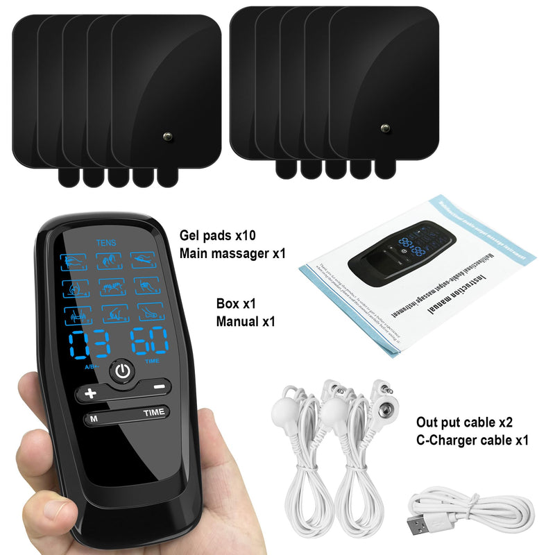 Dual Channel TENS Unit for Pain Relief Rechargeable Electronic Pluse Muscle Stimulator Massager Low-Frequency Multi-Function Physiotherapy Instrument with 10pcs Electrode Pads