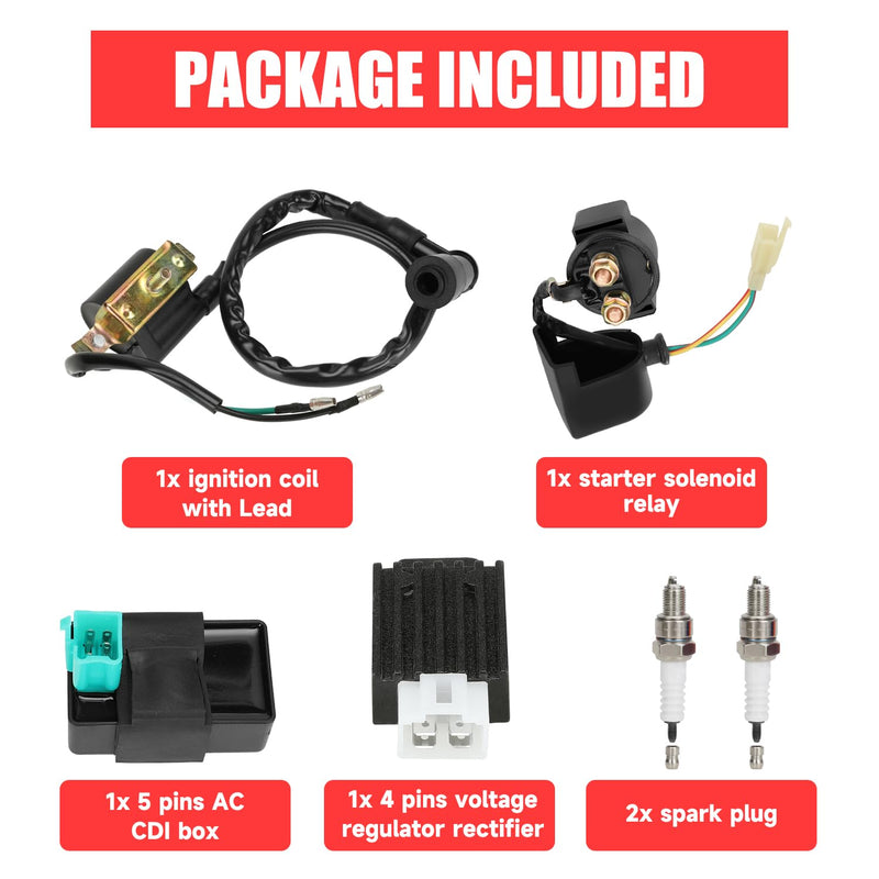  [AUSTRALIA] - GREHUA Ignition Coil Starter Solenoid Voltage Regulator CDI Compatible with Tao tao Coolster 125cc 110cc 90cc Kazuma Baja Chinese ATV Quad 4 Wheeler SSR Lifan CRF70 4 Stroke Go Kart Dirt Bike Parts
