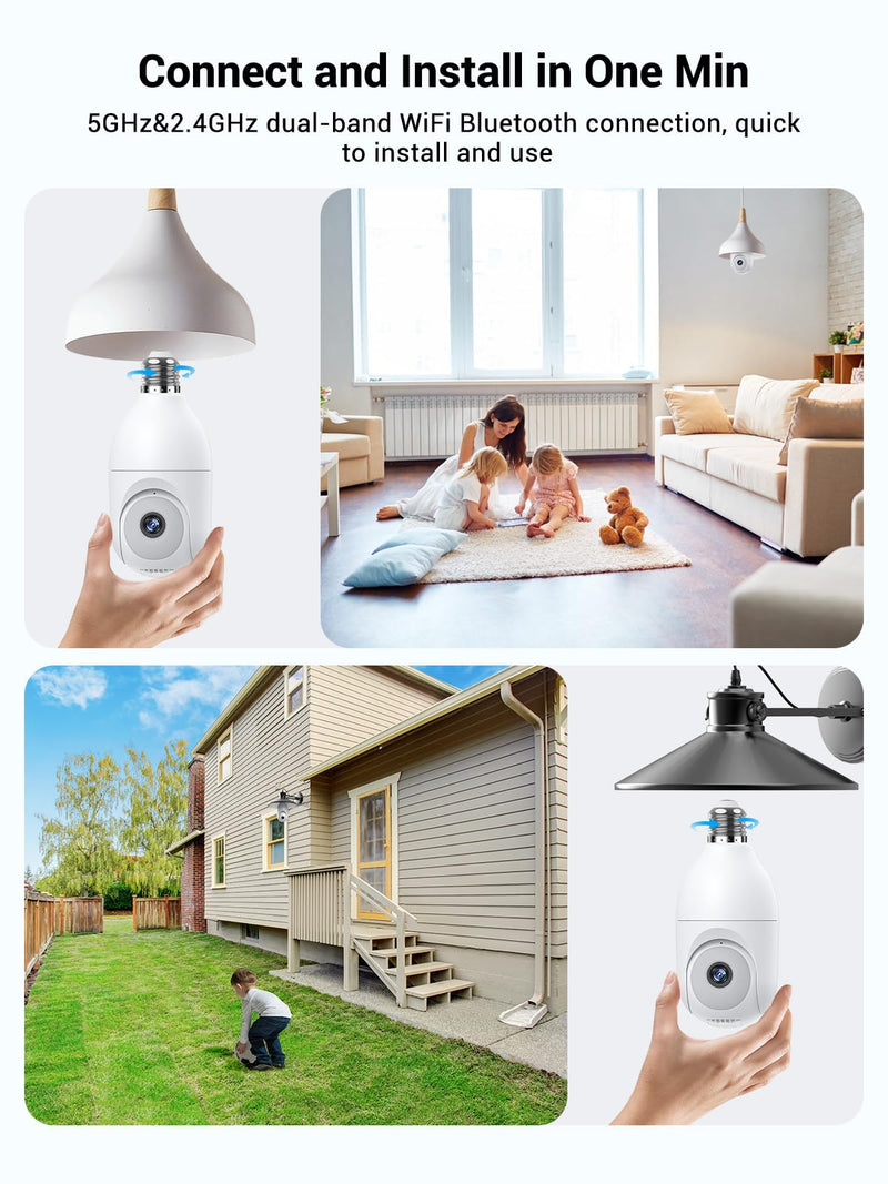 Rocktone 2 PACK Indoor/Outdoor Security Camera for Home and 1 PACK Light Bulb Camera