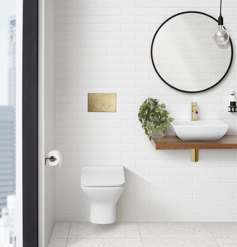 Monaco Wall Mount Actuator Flush Push Button Plate in Brushed Brass Simple