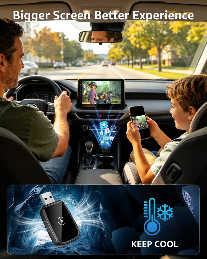 4 in 1 Wireless CarPlay Adapter Car Screen Mirroring Adapter for Apple iPhone& Android, Convert Wired CarPlay to Wireless, Stable Control & No Delay Latency, Plug and Play PureBlack