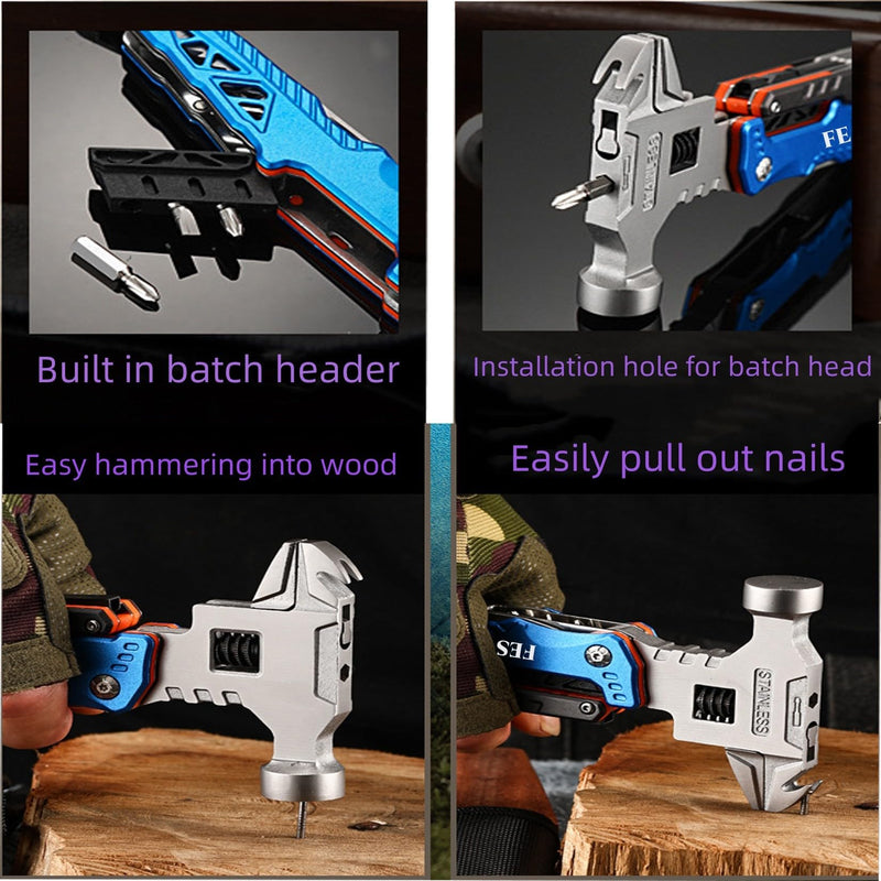 Upgraded Adjustable Wrench Multitool Hammer, 18 in 1 | Pocket Multi Tool Pliers, All-in-One Survival Tool, Camping, Everyday Use Upgraded Wrench