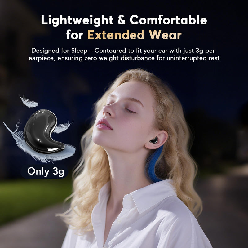 Sleep Earbuds for Side Sleepers, Invisible Flat Bluetooth Sleeping Earbuds, Zero Pressure White Noise Sleep Headphones, No Lights or Alerts, Tiny Hidden Earbuds for All Night Undisturbed Sleep Jet Black