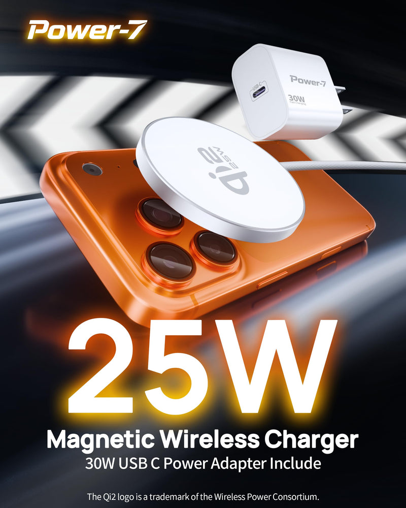 for MagSafe Charger,25W Qi2 6FT Magnetic Wireless Charger Fast Charging Pad | for iPhone 17 16 15 14 13 12 Pro Max, with 30W USB-C Adapter,Strong Magnet,Aluminum Alloy,Portable,Travel,Office,Bedside,Home