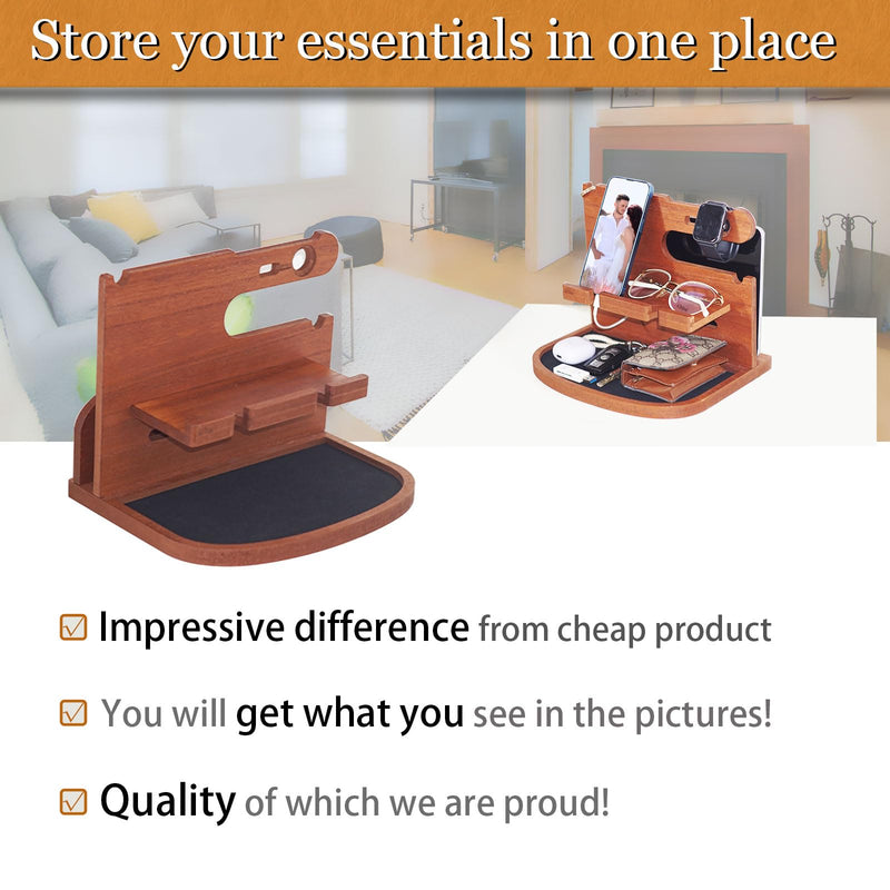 Krismax Wood Phone Docking Station for Men, Husband, Dad.-Nightstand & Desk Organizer-Anniversary Idea from Wife-Wallet, Key Holder,Watch & Essentials