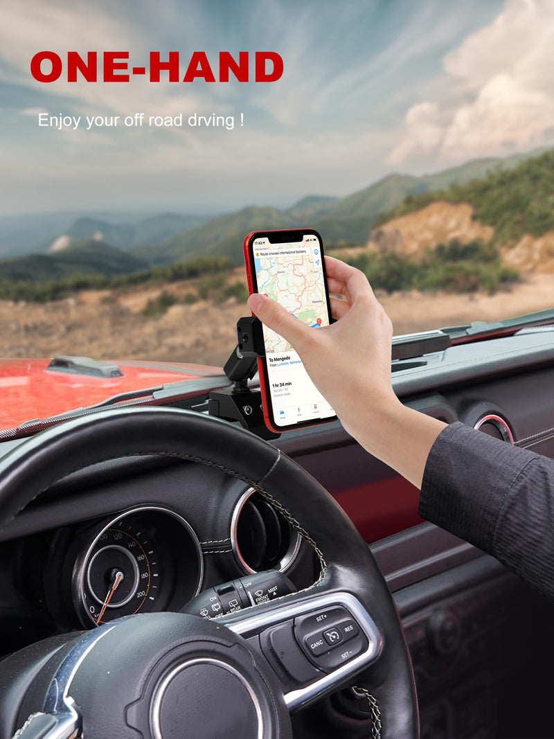 Upgraded Aluminum Alloy Phone Mount for Jeep Wrangler 2018-2023 JL JLU & 2020-23 Gladiator JT， Wrangler Phone Holder Fits All 4.7" to 6.8" Smart Device, Camera Button Friendly（Not for 2024+）