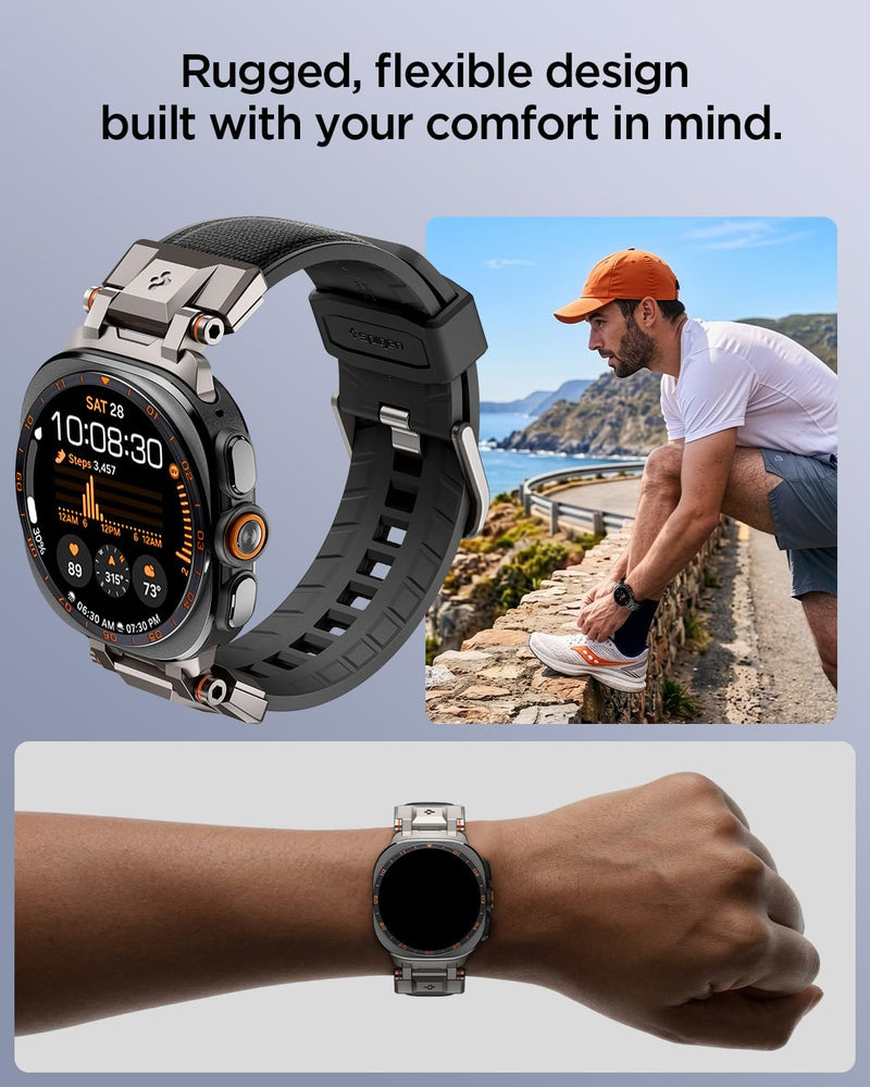 Spigen for Samsung Galaxy Watch Ultra 2/1 Band (2026/2025/2024) | Durable Metal Connector Premium Rugged Adjustable Replacement TPU Nylon Strap - Black