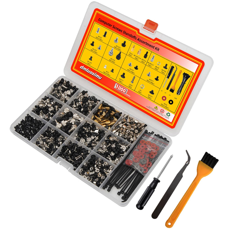 1000pcs Computer Screw & Standoff Kit - Motherboard Mounting Screws for ATX Cases, HDD/SSD, Power Supply, GPU, PC Fans - DIY PC Building & Repair Essentials
