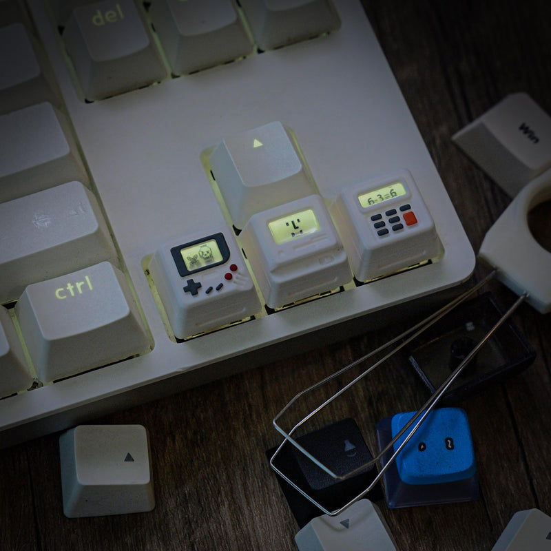 Artisan 3-in-1 Swappable Face Keycap Set for Mechanical Keyboard, 3 Independent Keycaps with Interchangeable Face Inserts, 1U Size, MX Switch Compatible for Gaming and Typing (White) White