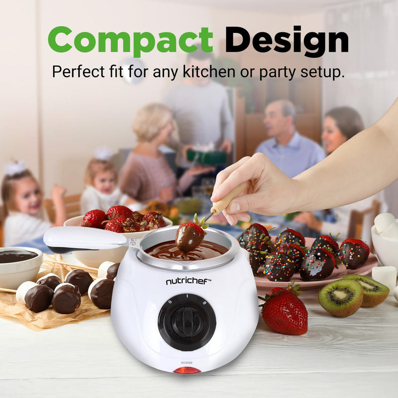 NutriChef Electric Fondue Pot | 25W Chocolate Melting Warmer | 8.8 Oz Capacity | Keep Warm Dipping Function & Removable Pot | Perfect for Melting Chocolate, Butter & Cheese | White One Size