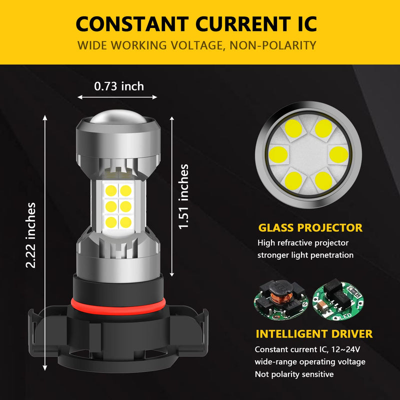PHINLION 2504 PSX24W 12276 LED Fog Light Bulbs, 3200 Lumens Super Bright, 6000K Xenon White, 3030 30 SMD Chips, DRL Replacement Lamps for Cars, Trucks, SUVs