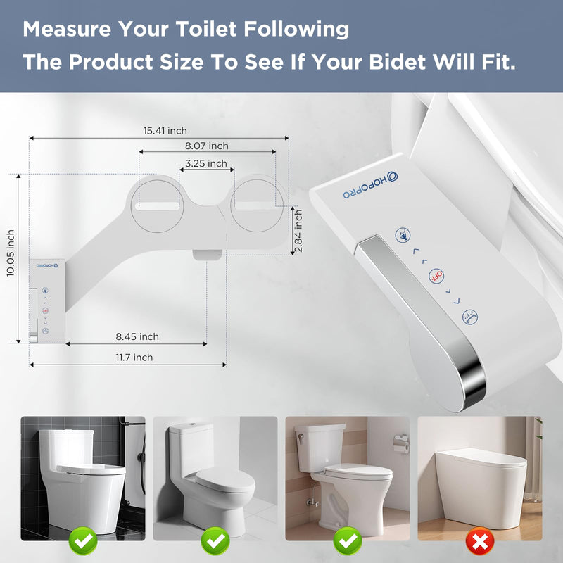 HOPOPRO Bidet Attachment for Toilet, Non-Electric Bidet Ultra-Slim Dual Nozzle (Feminine/Rear Wash), Cold Water Bidets Sprayer for Existing Toilets with Adjustable Pressure Control 1-Min Install 2 Modes White