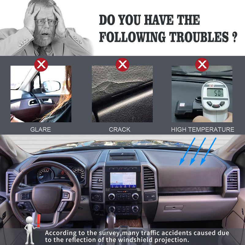 Dashboard Cover Custom Fit for Ford F150 2015-2020 /F250 F350 F450 Superduty 2017-2022 / Expedition 2018-2021 with Light Sensor,Dash Cover Mat Pad Carpet Protector (Black) Black