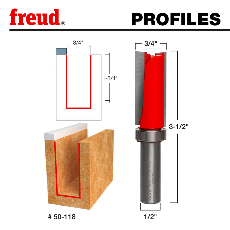 Freud 50-118 3/4" x 1-3/4" Top Bearing Flush Trim Router Bit, 1/2" Shank | Perma Shield Coating, Ideal for Trimming Laminates, Template Work and Lettering & Pattern Routing - 50-118