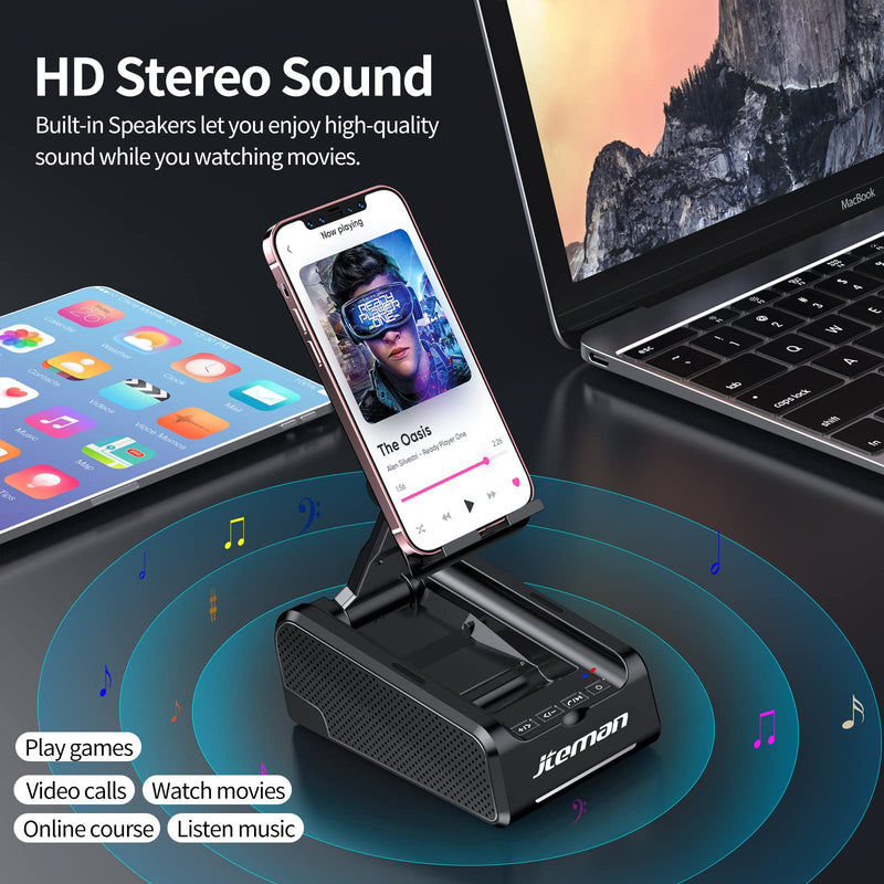 JTEMAN 2 in 1 Cell Phone Stand with Bluetooth Speaker & 3 in 1 Bluetooth Speaker Phone Stand with Power Bank