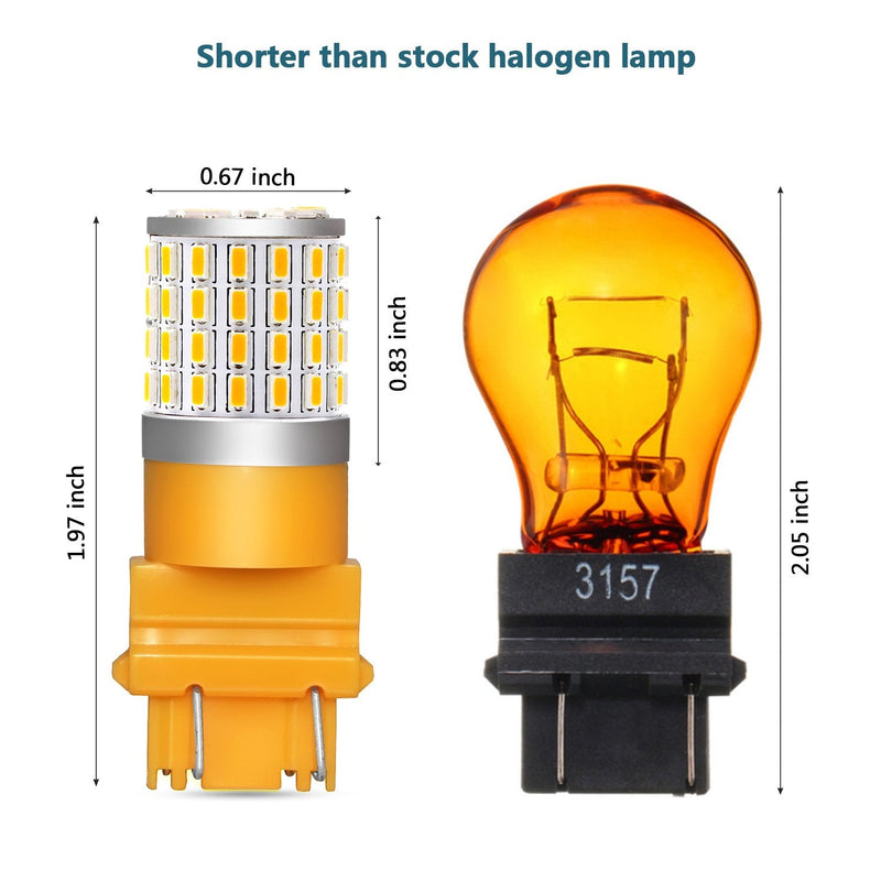 PHINLION 3157 LED Bulb Amber Yellow, Super Bright 3156 4157 3757 3457A LED Blinker Bulbs for Rear Front Turn Signal Parking DRL Side Marker Lights, Non-polarity, Pack of 2