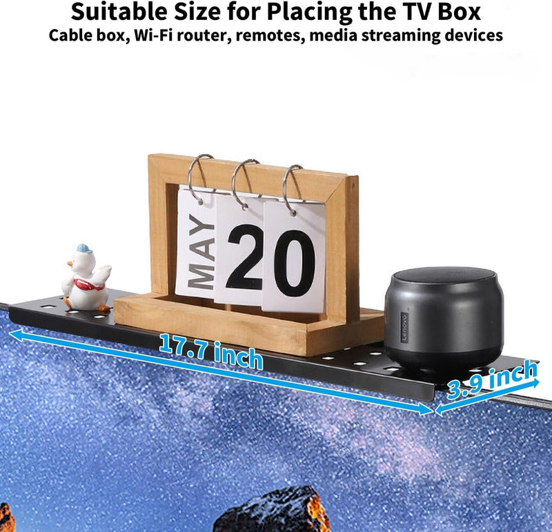 17.7in TV/PC Top Shelf Mount for Routers, Cable Boxes and Remote | Adjustable Monitor Top Shelf Wide Platform Screen Storage Bracket, TV Mounted Shelf for Games Consoles - 17.7 x 3.9 inches 17.7 X 3.9 Inch
