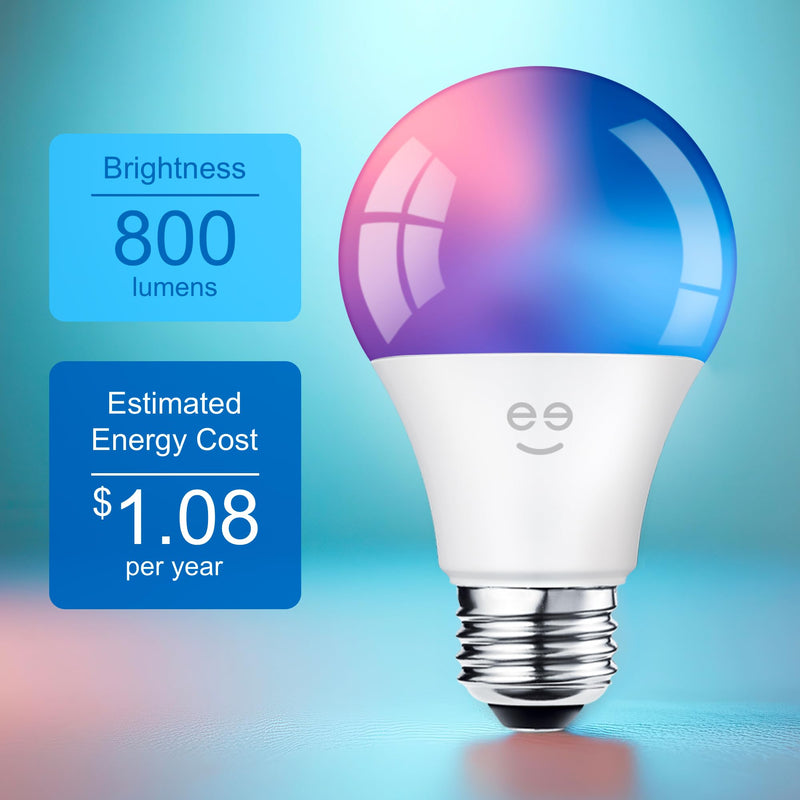 Geeni Prisma Plus 800 Dimmable Smart Light Bulbs with 2.4 GHz Wi-Fi Connectivity – Color-Changing & Tunable White, A19 LED Smart Bulb – Works with Alexa & Google, 4-Pack 4 Pack