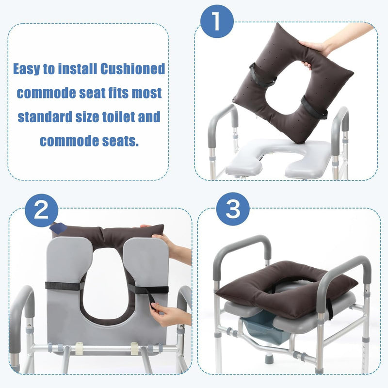 Bedside Commode Cushion - Washable 16.5" X 16.5" Thick Pad PU Cover with Fixing Straps for Commode Chair,Portable Toilet Seat Cushion for Seniors Raz Shower Chair Seat,Blue Blue normal