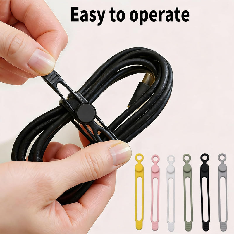 6 Pcs Cable Management Travel Essentials Zip Ties,Silicone Material | Cord Organizer Office Desk Accessories Vacation Essentials，Suitable for Storing Data Cables, Headphone Cables, Wires 6