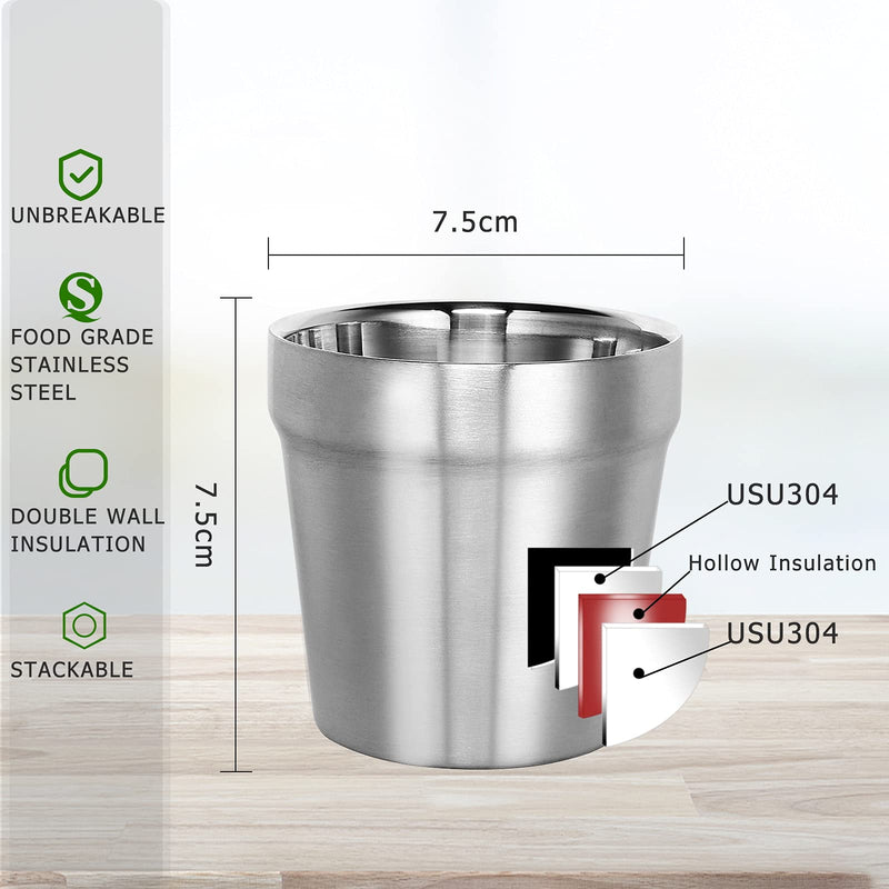 Youda Stainless Steel Double Walled Insulated Cups(Set of 4) Stackable, Coffee Cup/Tea Cup/Chilling Beer Glasses, Great for Toddlers, for Travel, Outdoor, Camping&Everyday(6 oz, Silver) Silver-6oz-4 Pack