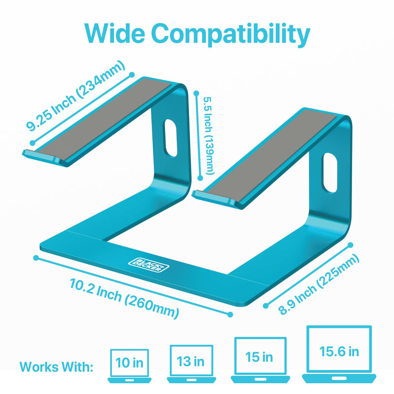 BLACK+DECKER Laptop Stand for Computer Desk, Ergonomic Laptop Stand for Desk, Lap top Riser Compatible with Macbook Notebook, Lap top Holder, Durable Aluminum Computer Riser Accessories, LochNess Blue Loch Ness