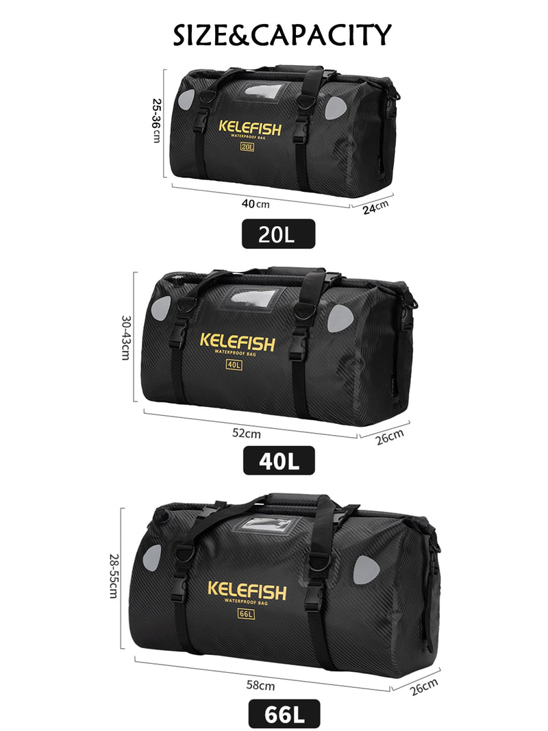 Waterproof Duffel Bag 20L 40L 66L Motorcycle Travel Dry Bag with Quick-fixed Straps for Motorcycling, Kayaking, Rafting, Boating, Camping Black 65L