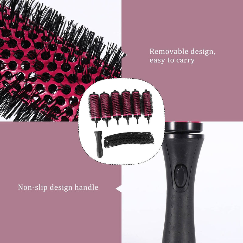 Round Hair Brush Set with Detachable Barrels Styling Tool, Ceramic Ionic Technology, Round Hairbrush for Volume, Curl & Smooth Blowouts, 6 Rollers + 1 Handle + 6 Butterfly Clips
