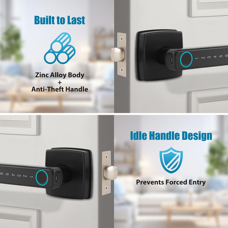 Bamberg N1 Smart Door Knob,4-in-1 Keyless Entry with Fingerprint, Tuya APP, Keypad Code & Key | Biometric Fingerprint Lock for Privacy on Bedroom, Apartment, Office and Indoor Doors