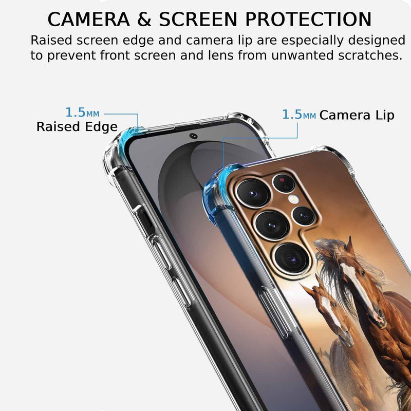 Case for Samsung Galaxy S26 Ultra with Horse Design,Brown Running Animals Pattern,Clear Slim Soft TPU Bumper Phone Cover,6.9”(Horse,Sx26u)