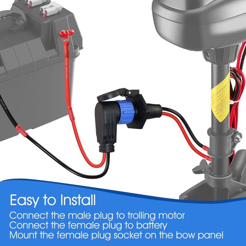Trolling Motor Plug and Receptacle,12V/24V/26V/48V 8 Gauge 2-Wire Trolling Motor Plug for Minn Kota Marine Boat,Male&Female Quick Connector and Receptacle,Waterproof Blue,Elbow